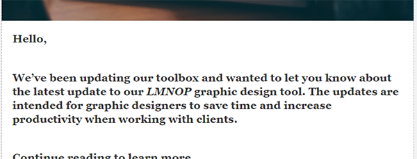 A clip from a very general email with no personalization.